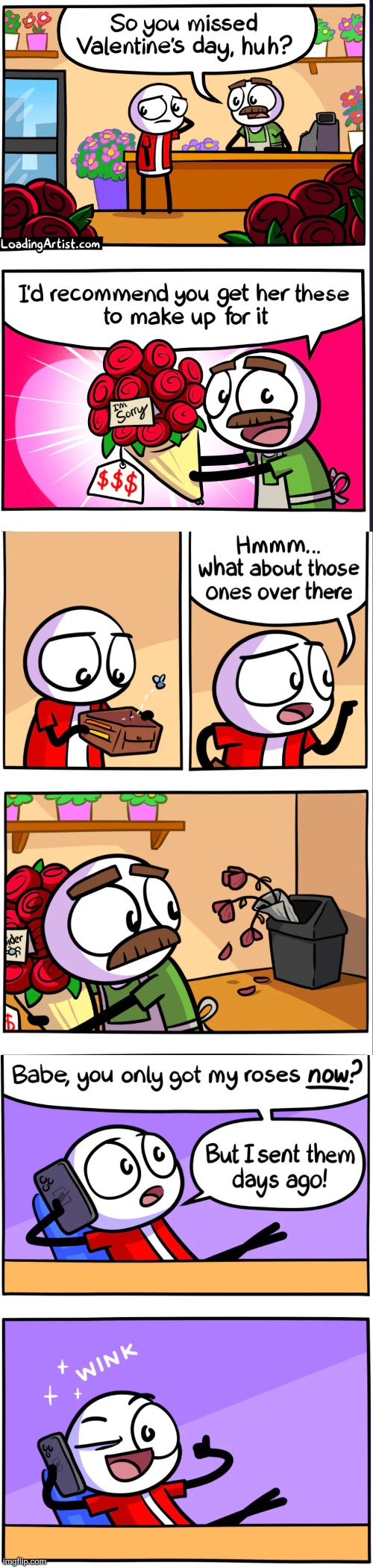 The wilted rose emoji got its very own comic | image tagged in comics,loadingartist,valentines day,roses,infinite iq,smart | made w/ Imgflip meme maker