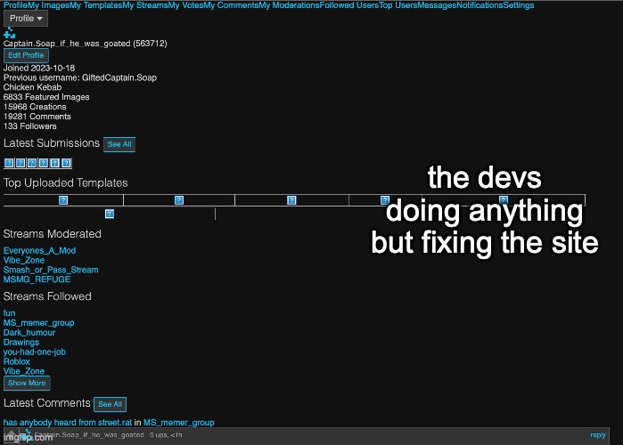 the devs doing anything but fixing the site | made w/ Imgflip meme maker