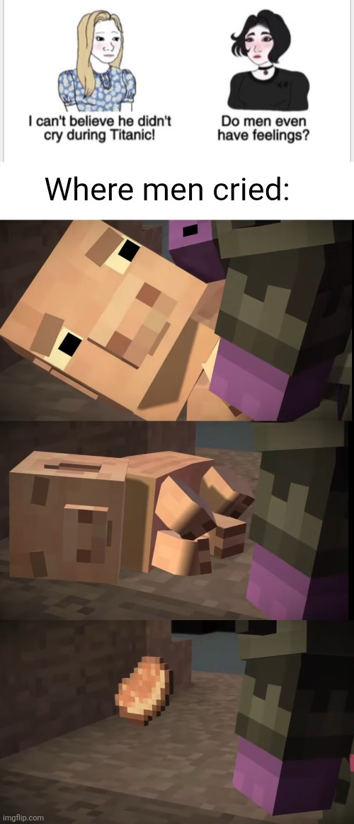 Minecraft Story Mode... poor Reuben :( | Where men cried: | image tagged in blank white template,minecraft,minecraft story mode,pigs,sad,gaming | made w/ Imgflip meme maker