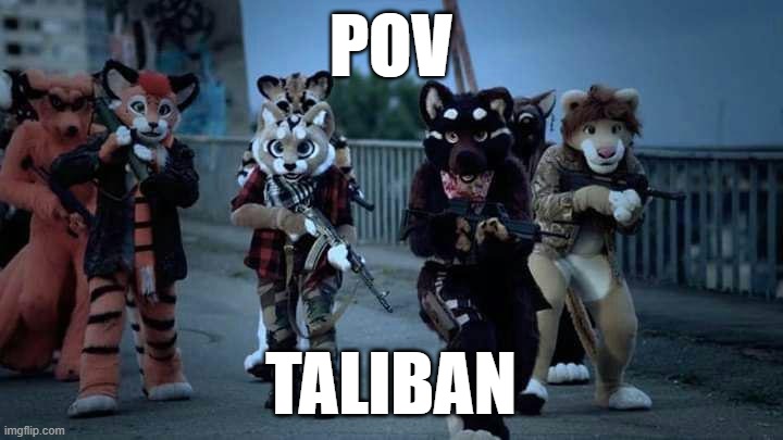 Taliban be like | POV; TALIBAN | image tagged in furry army,guns,furry | made w/ Imgflip meme maker