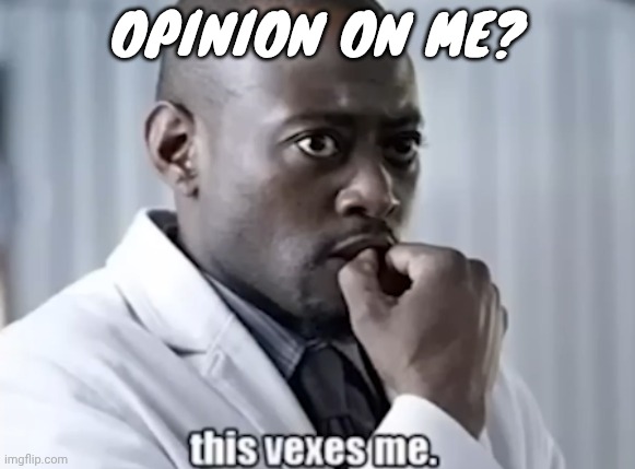 This vexes me | OPINION ON ME? | image tagged in this vexes me | made w/ Imgflip meme maker