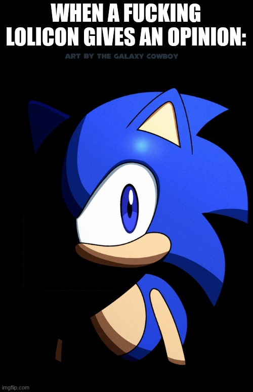 Sonic Blank Stare In The Dark | WHEN A FUCKING LOLICON GIVES AN OPINION: | image tagged in sonic blank stare in the dark | made w/ Imgflip meme maker