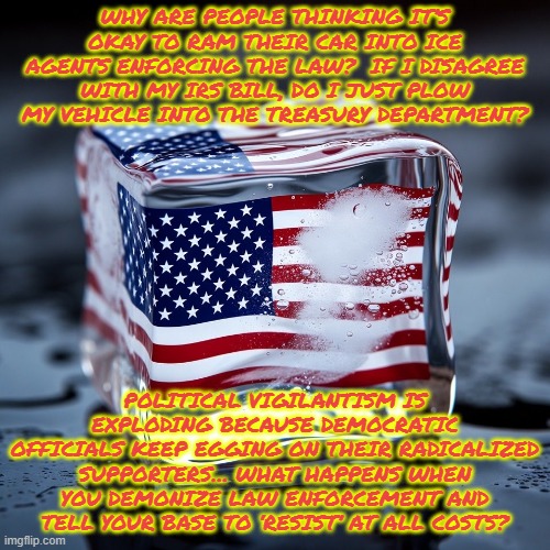 People have lost all sense of accountability and the law. Unacceptable | WHY ARE PEOPLE THINKING IT’S OKAY TO RAM THEIR CAR INTO ICE AGENTS ENFORCING THE LAW?  IF I DISAGREE WITH MY IRS BILL, DO I JUST PLOW MY VEHICLE INTO THE TREASURY DEPARTMENT? POLITICAL VIGILANTISM IS EXPLODING BECAUSE DEMOCRATIC OFFICIALS KEEP EGGING ON THEIR RADICALIZED SUPPORTERS… WHAT HAPPENS WHEN YOU DEMONIZE LAW ENFORCEMENT AND TELL YOUR BASE TO ‘RESIST’ AT ALL COSTS? | image tagged in minnesota,accountability,law enforcement,political vigilantism,political violence,rage politics | made w/ Imgflip meme maker