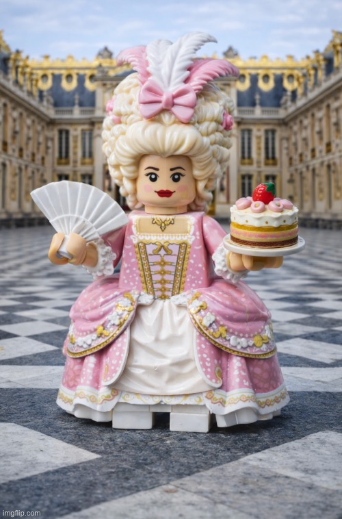 CaKe | image tagged in marie antoinette,let them eat cake,ai art,lego art,chatgpt,brian einersen | made w/ Imgflip meme maker