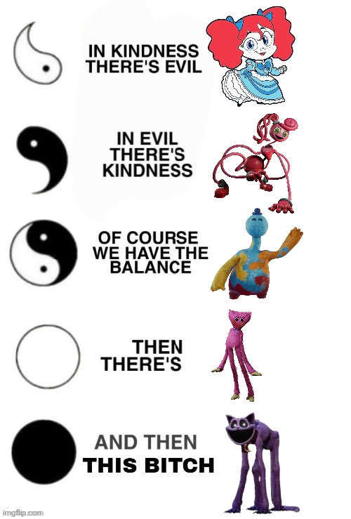 I don't like Catnap. | image tagged in in kindness there's evil,poppy playtime,smiling critters,huggy wuggy,horror,sorry not sorry | made w/ Imgflip meme maker