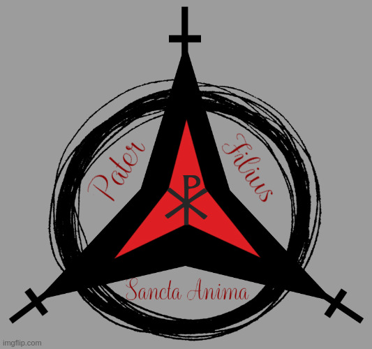 Check out this logo I made. (FYI, the reversed crosses are a sign of humility, not rejecting Christ) | made w/ Imgflip meme maker