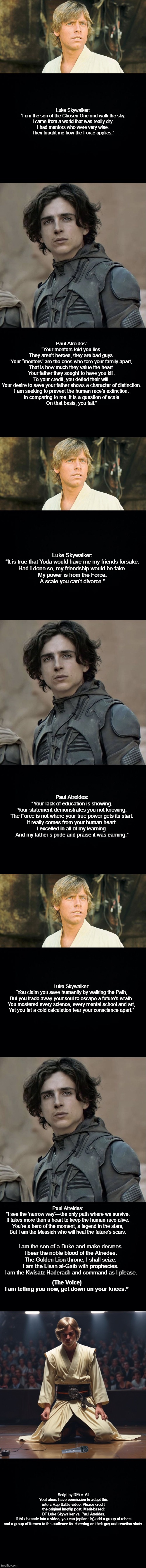 Merit Based: OT Luke Skywalker vs. Paul Atreides | image tagged in star wars,dune,rap battle,repost | made w/ Imgflip meme maker