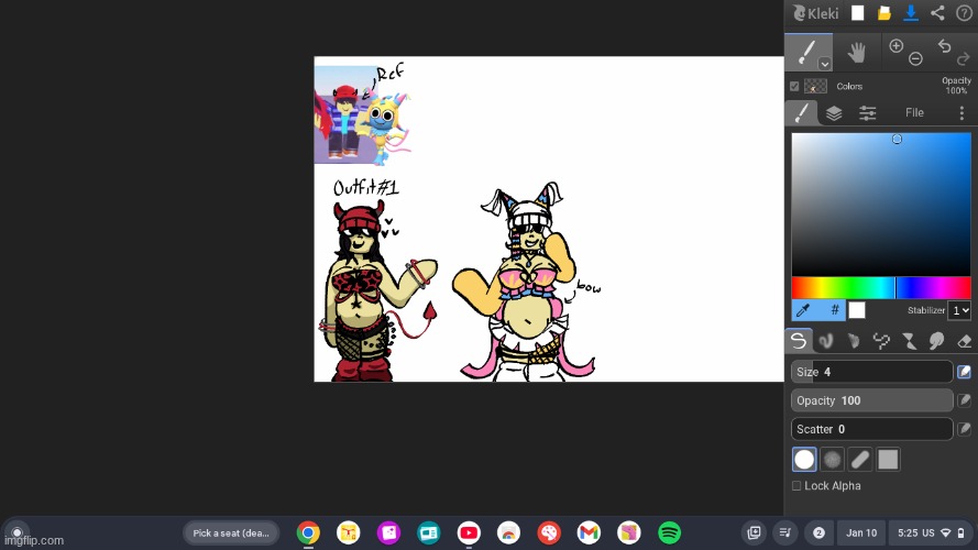 Progress on her outfit sheet (Context: This is Janda, My Roblox OC, I'm currently making her rave outfits, And raves get hot) | made w/ Imgflip meme maker