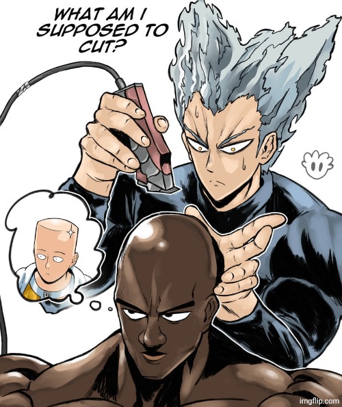 Garou cutting Darkshines "hair" | image tagged in opm | made w/ Imgflip meme maker