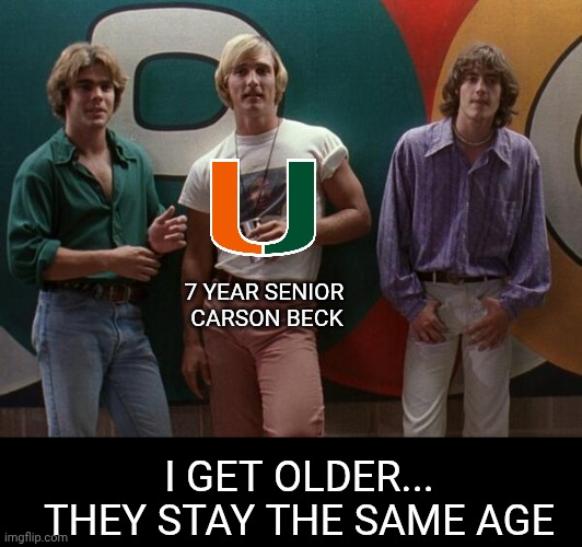 7 YEAR SENIOR 
CARSON BECK; I GET OLDER... THEY STAY THE SAME AGE | image tagged in college football,playoffs,nfl memes | made w/ Imgflip meme maker