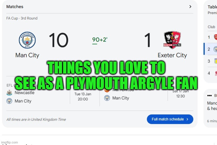 Worst club in the world | THINGS YOU LOVE TO SEE AS A PLYMOUTH ARGYLE FAN | image tagged in exeter,argyle,plymouth,football,result,worst | made w/ Imgflip meme maker