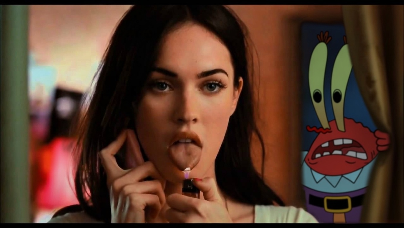 Megan Fox and Mr.Krabs Blank Meme Template