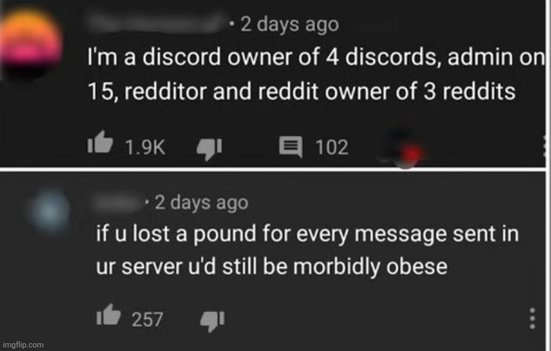 image tagged in comments,insults,memes,discord,discord moderator,reddit | made w/ Imgflip meme maker
