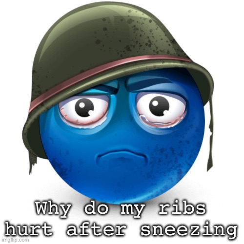 Thousand-yard stare blue emoji | Why do my ribs hurt after sneezing | image tagged in thousand-yard stare blue emoji | made w/ Imgflip meme maker