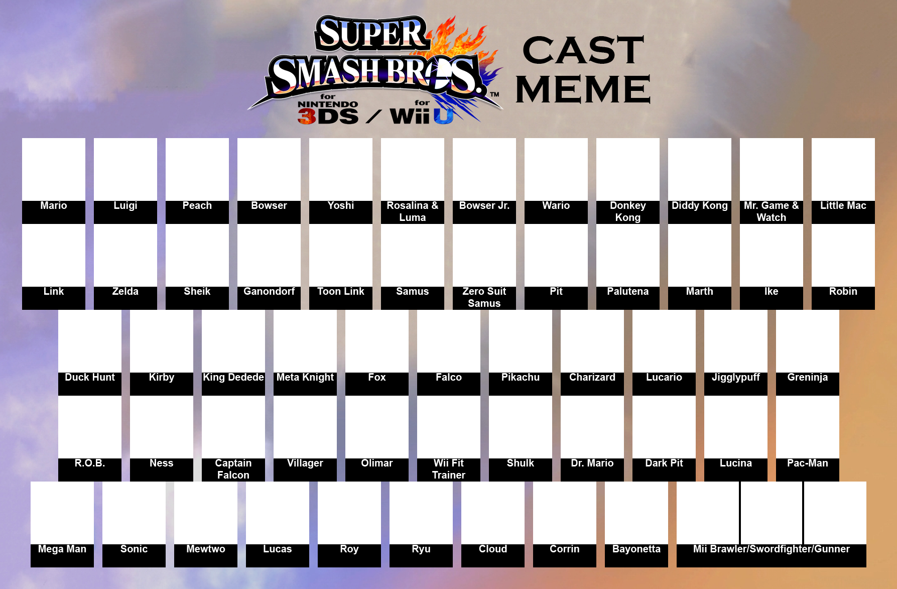 Smash 4 cast meme Blank Meme Template