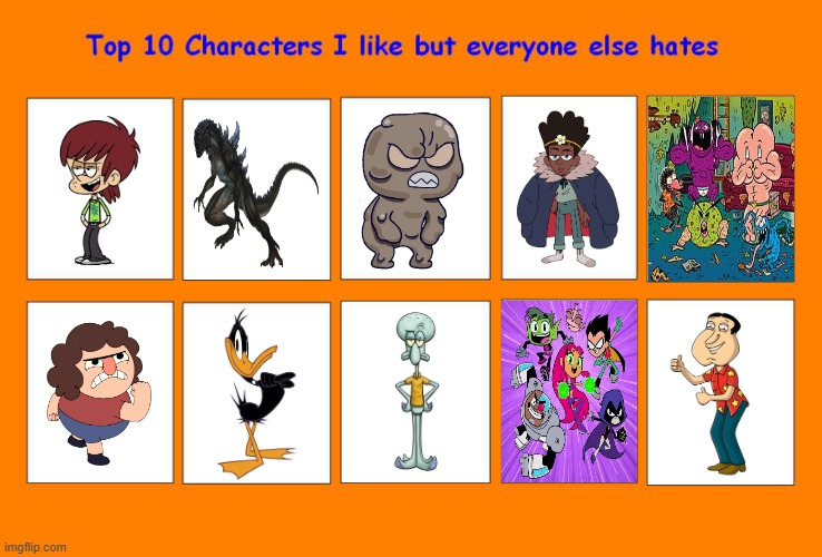 Top 10 Characters I Like But Everyone Else Hates | image tagged in top 10 characters i like but everyone else hates,top 10 characters i love but everyone else hates,characters,character,like,love | made w/ Imgflip meme maker