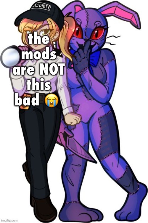 vanny and vanessa | the mods are NOT this bad 😭 | image tagged in vanny and vanessa | made w/ Imgflip meme maker