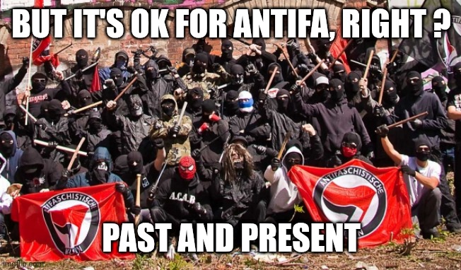 Antifa | BUT IT'S OK FOR ANTIFA, RIGHT ? PAST AND PRESENT | image tagged in antifa | made w/ Imgflip meme maker