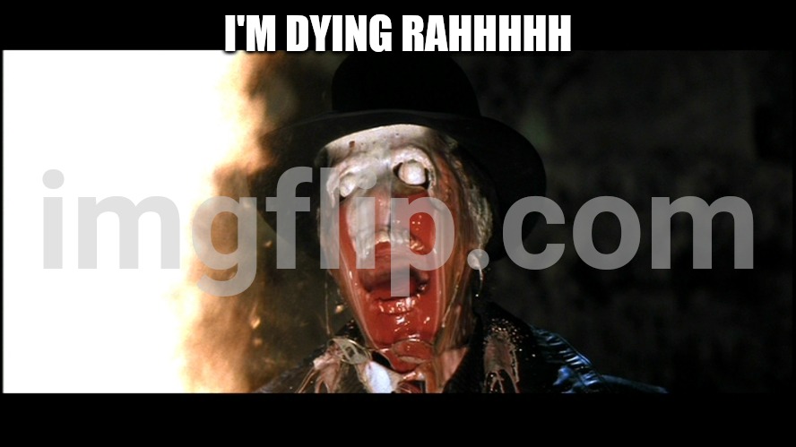I'M DYING RAHHHHH | image tagged in indiana jones face melt | made w/ Imgflip meme maker