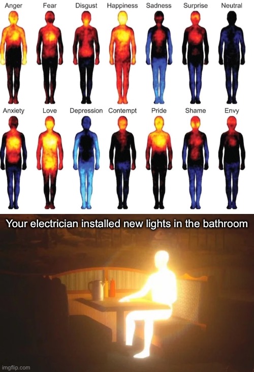 You bright up my life | Your electrician installed new lights in the bathroom | image tagged in bright man,electrical,lights | made w/ Imgflip meme maker
