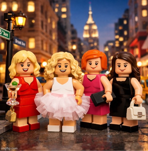 SATC LEGOs | image tagged in satc,sjp,carrie bradshaw,ai art,lego art,brian einersen | made w/ Imgflip meme maker