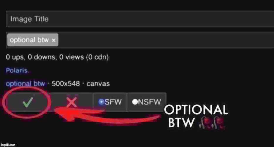 Optional btw (Image approval) | image tagged in optional btw image approval | made w/ Imgflip meme maker