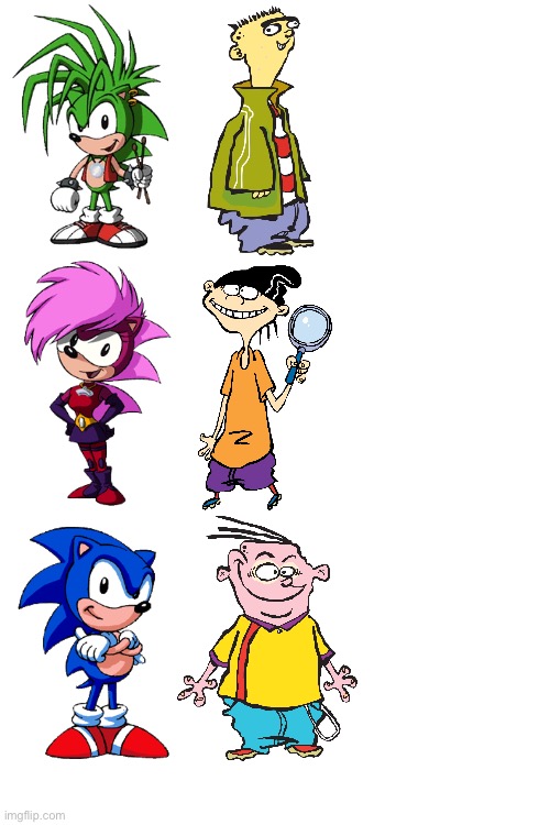 Sonic Underground as the Eds | image tagged in ed edd n eddy,sonic,sonic underground,cartoon network,sonic the hedgehog | made w/ Imgflip meme maker