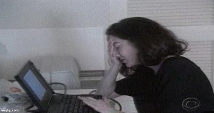 Stressed Woman With Computer | image tagged in stressed woman with computer | made w/ Imgflip meme maker
