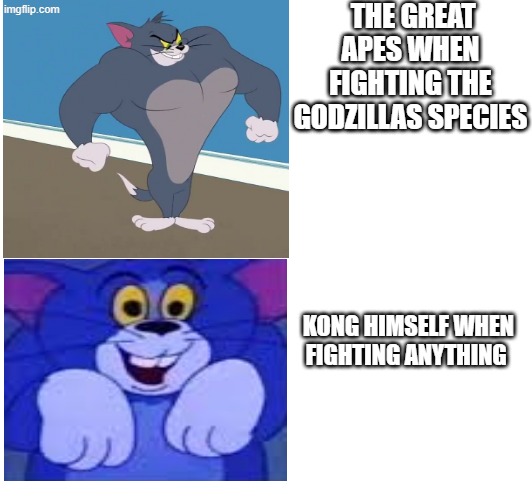 why is kong like this | THE GREAT APES WHEN FIGHTING THE GODZILLAS SPECIES; KONG HIMSELF WHEN FIGHTING ANYTHING | image tagged in king kong,why is kong like this | made w/ Imgflip meme maker