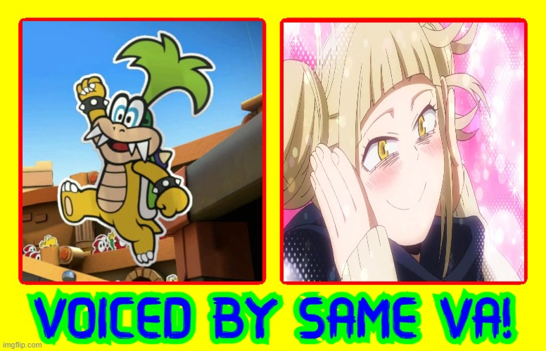 voiced by misato fukuen | image tagged in voiced by same va,japanese,same voice actor,iggy koopa,anime,my hero academia | made w/ Imgflip meme maker