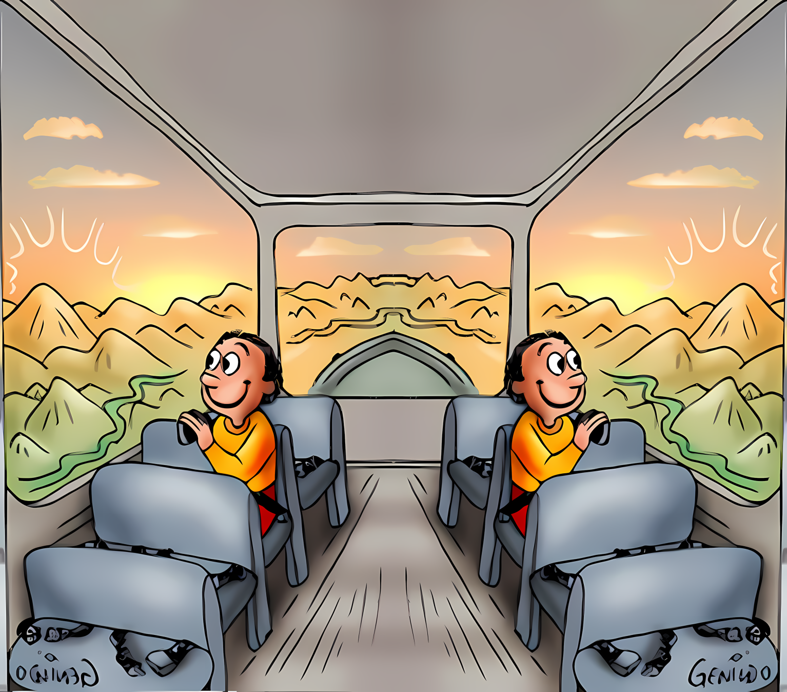 Two Happy guys on a bus Blank Meme Template