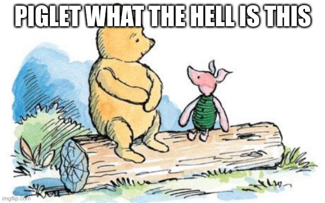 winnie the pooh and piglet | PIGLET WHAT THE HELL IS THIS | image tagged in winnie the pooh and piglet | made w/ Imgflip meme maker