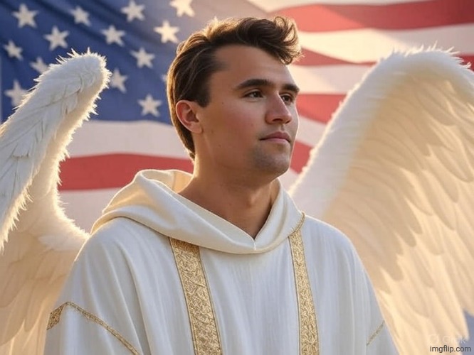 stop the drama for two minutes and admire this image of kirk | image tagged in charlie kirk in heaven | made w/ Imgflip meme maker