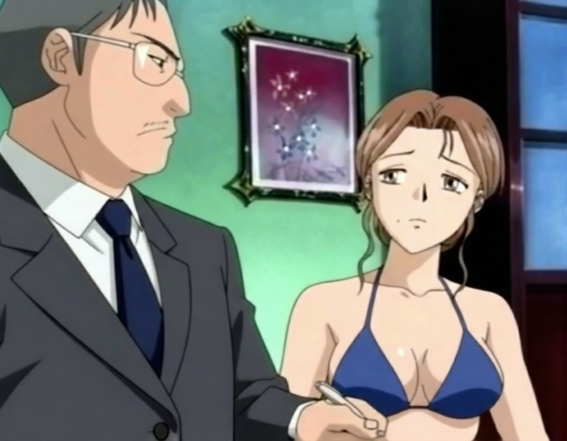 Husband with Suit & Wife wears Blue bikini Blank Meme Template