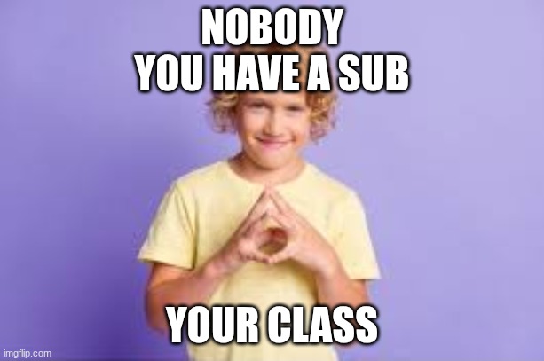 follow if u relate | NOBODY
YOU HAVE A SUB; YOUR CLASS | image tagged in kid smiling mischievously | made w/ Imgflip meme maker