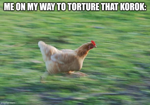 Fast Running Chicken | ME ON MY WAY TO TORTURE THAT KOROK: | image tagged in fast running chicken | made w/ Imgflip meme maker