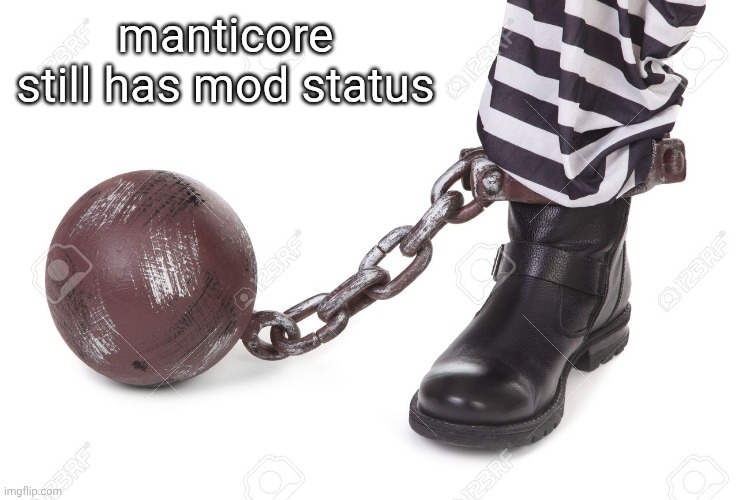 Ball and chain | manticore still has mod status | image tagged in ball and chain | made w/ Imgflip meme maker