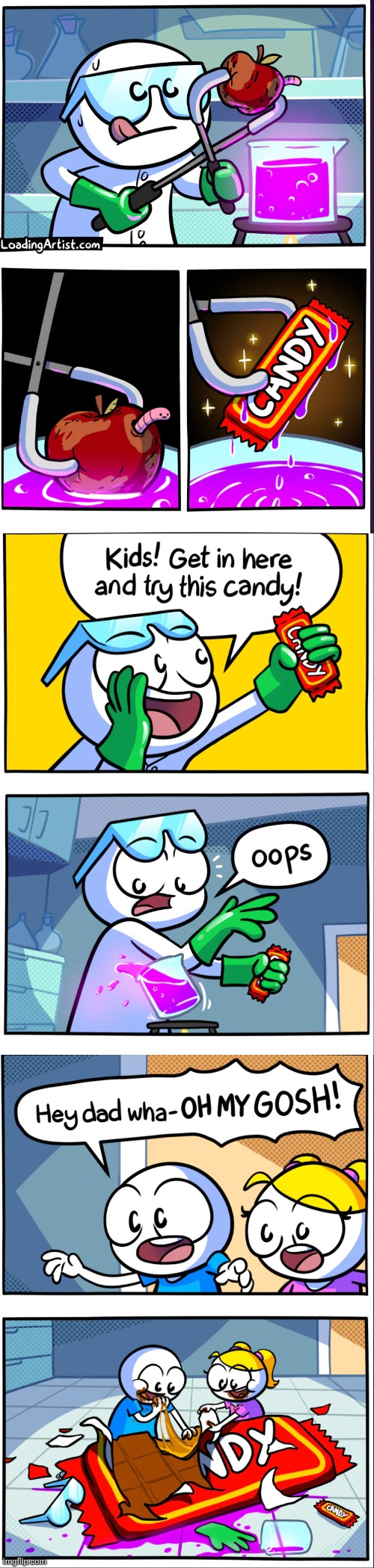 image tagged in comics,loadingartist,chemistry,magic,accident,candy | made w/ Imgflip meme maker