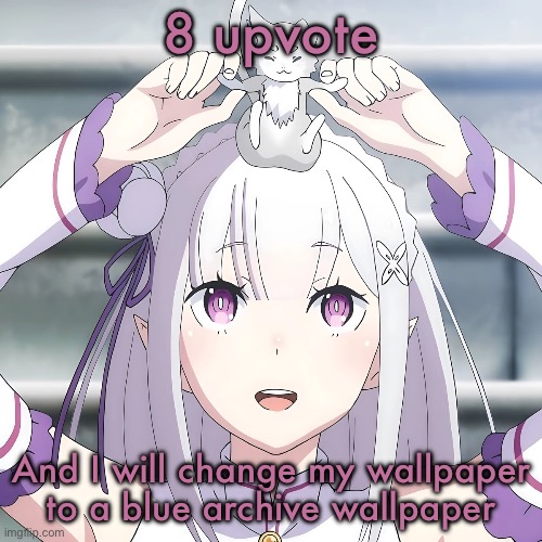 used to be anis from Nikke | 8 upvote; And I will change my wallpaper to a blue archive wallpaper | image tagged in emilia | made w/ Imgflip meme maker