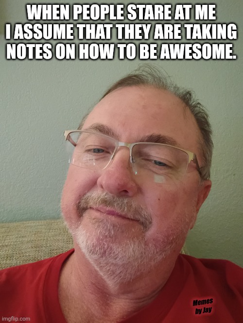That's Right lol | WHEN PEOPLE STARE AT ME I ASSUME THAT THEY ARE TAKING NOTES ON HOW TO BE AWESOME. Memes by Jay | image tagged in awesome,notes,socially awesome awkward penguin,popular | made w/ Imgflip meme maker