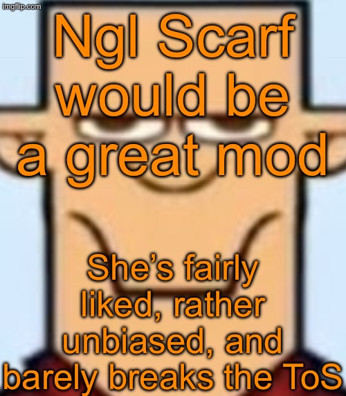 Sped Tyler | Ngl Scarf would be a great mod; She’s fairly liked, rather unbiased, and barely breaks the ToS | image tagged in sped tyler | made w/ Imgflip meme maker