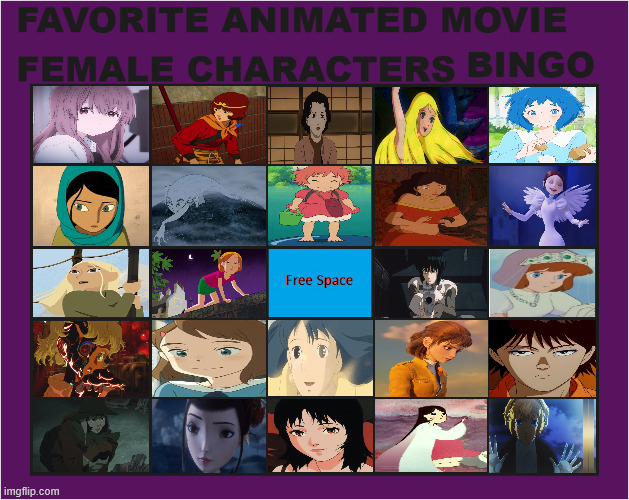 favorite animated movie female characters bingo | image tagged in favorite animated movie female characters bingo,movies,animated movies,absolute cinema,bingos,gorgeous | made w/ Imgflip meme maker