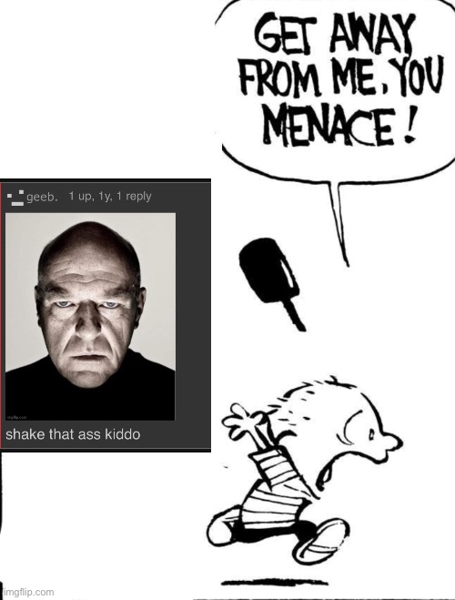 GET AWAY FROM ME YOU MENACE! | image tagged in get away from me you menace | made w/ Imgflip meme maker