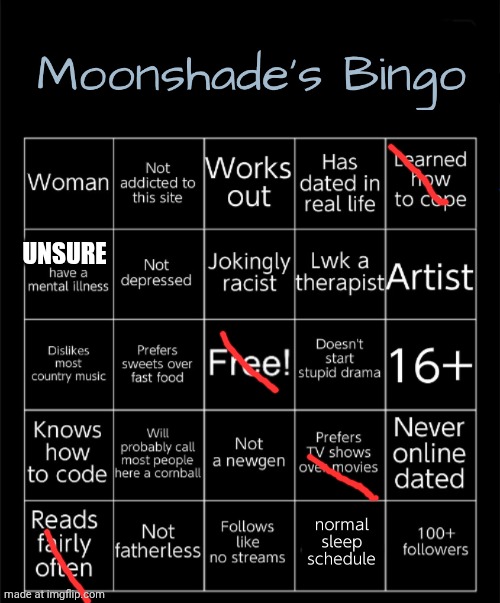 Moonshade's Bingo 2025 | UNSURE | image tagged in moonshade's bingo 2025 | made w/ Imgflip meme maker
