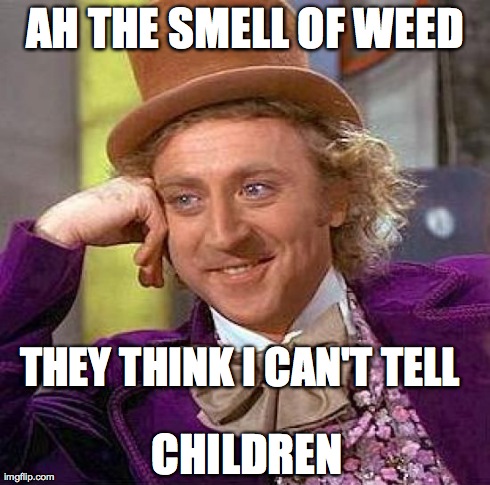 Creepy Condescending Wonka | AH THE SMELL OF WEED THEY THINK I CAN'T TELL CHILDREN | image tagged in memes,creepy condescending wonka | made w/ Imgflip meme maker