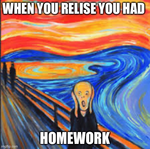 WHEN YOU RELISE YOU HAD; HOMEWORK | image tagged in the scream | made w/ Imgflip meme maker