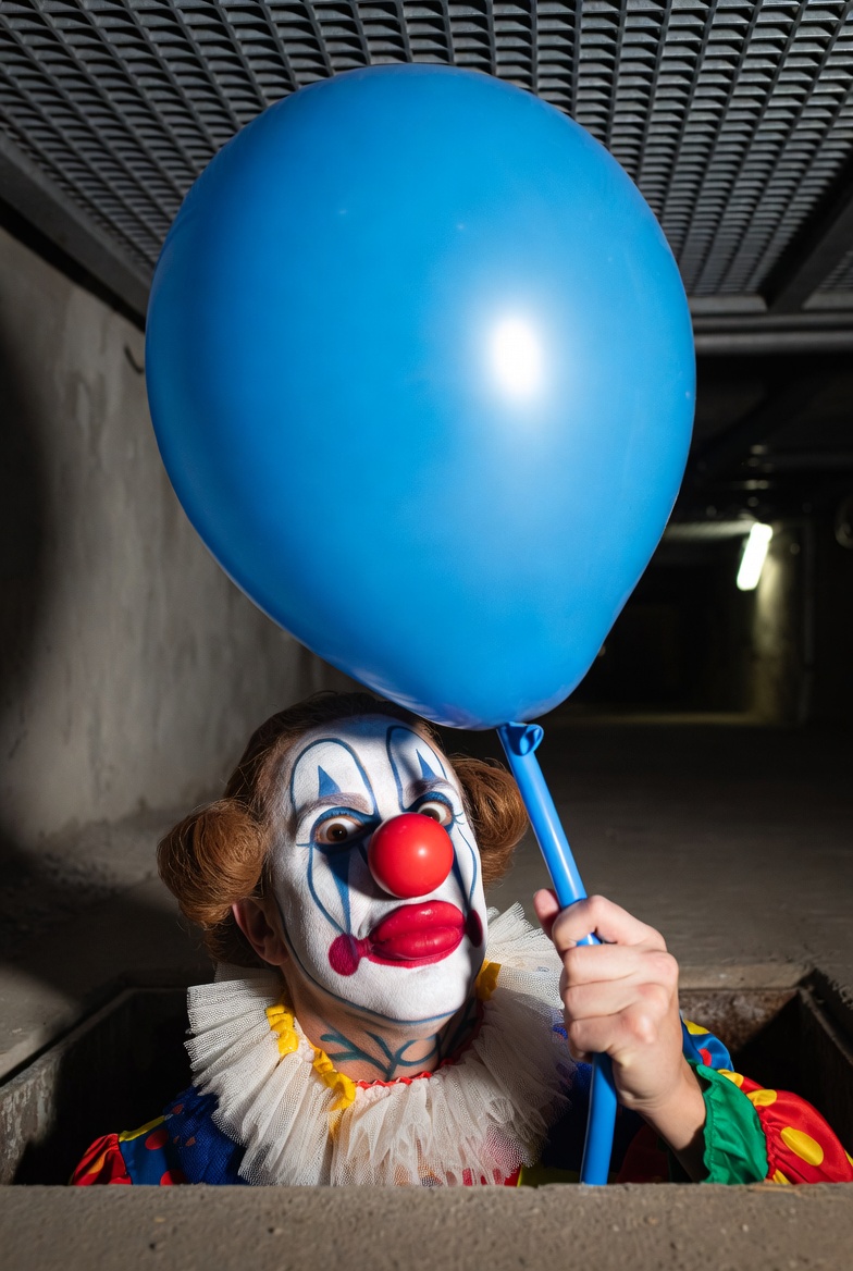 Clown holds a blue balloon Blank Meme Template