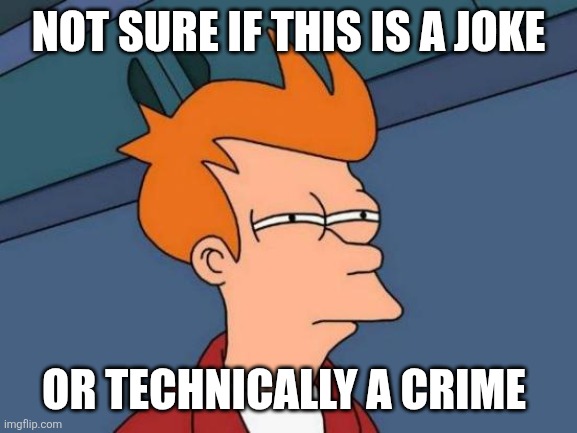Futurama Fry Meme | NOT SURE IF THIS IS A JOKE; OR TECHNICALLY A CRIME | image tagged in memes,futurama fry | made w/ Imgflip meme maker