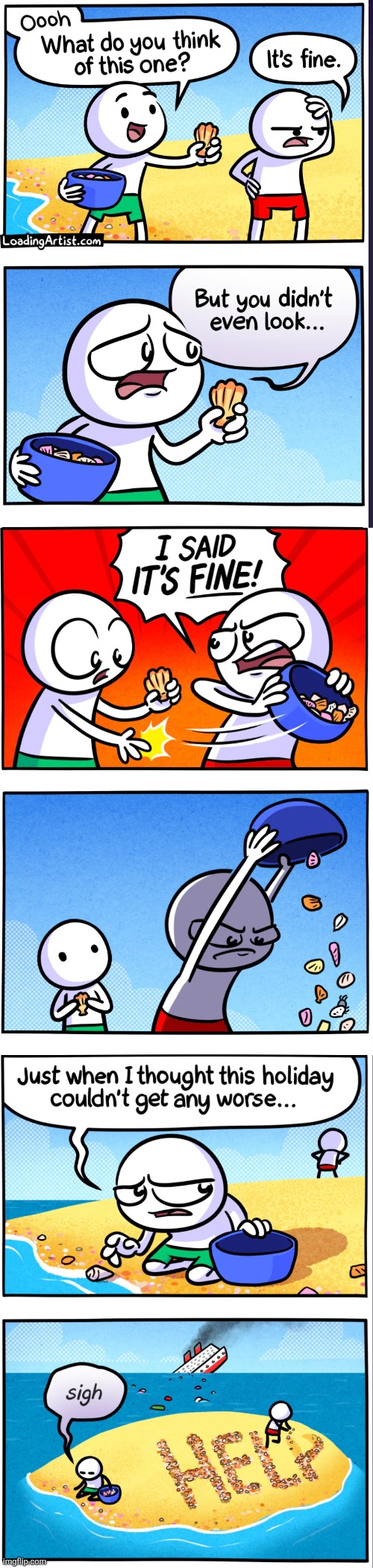 image tagged in comics,loadingartist,shells,beach,shipwreck,help | made w/ Imgflip meme maker
