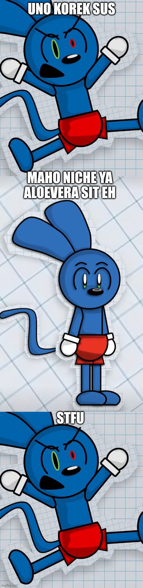 UNO KOREK SUS MAHO NICHE YA ALOEVERA SIT EH STFU | image tagged in angered riggy,riggy simply existing | made w/ Imgflip meme maker